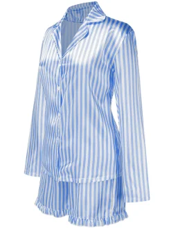 Hot Retro Stage 1960s Lapel Stripes Satin Pajamas Set
