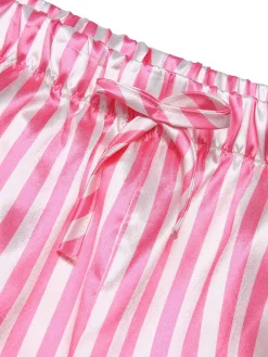 Hot Retro Stage 1960s Lapel Stripes Satin Pajamas Set