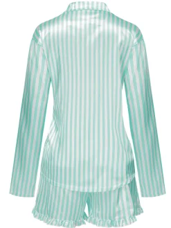 Hot Retro Stage 1960s Lapel Stripes Satin Pajamas Set