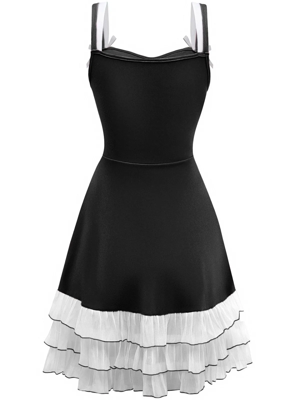 Fashion Retro Stage 1950s Layered Hem Contrast Bow Strap Dress