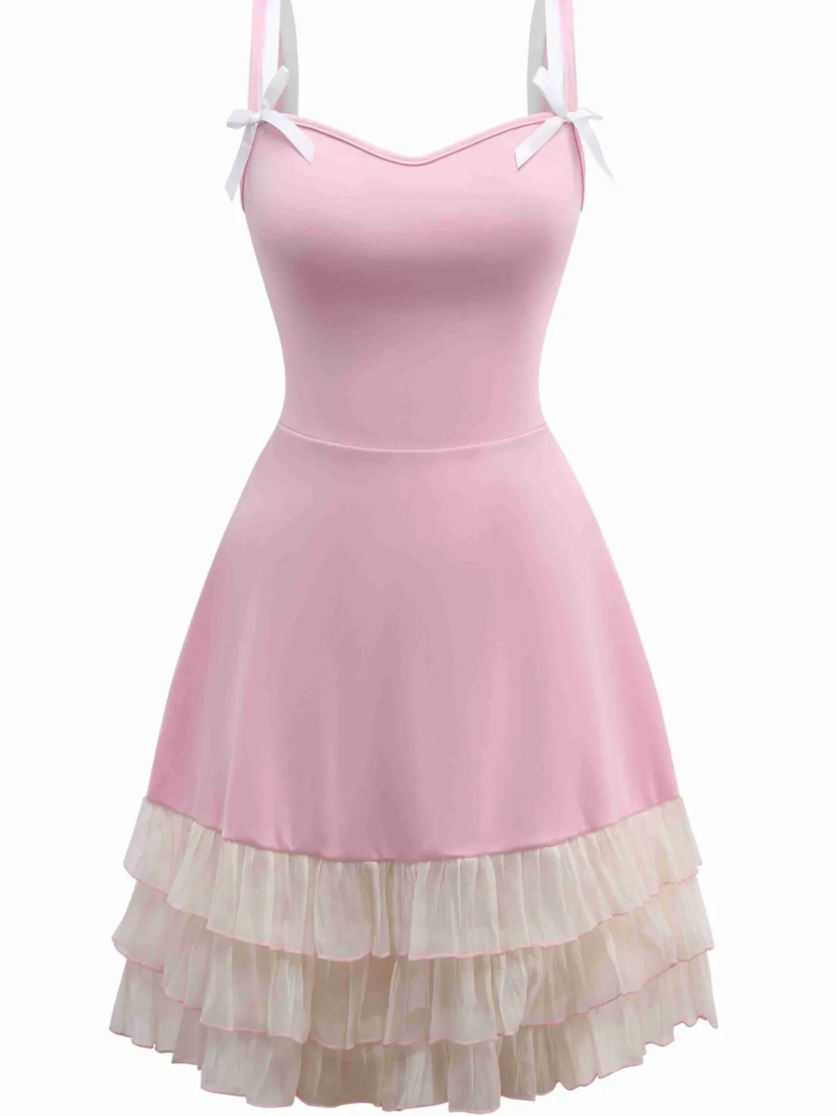 Fashion Retro Stage 1950s Layered Hem Contrast Bow Strap Dress