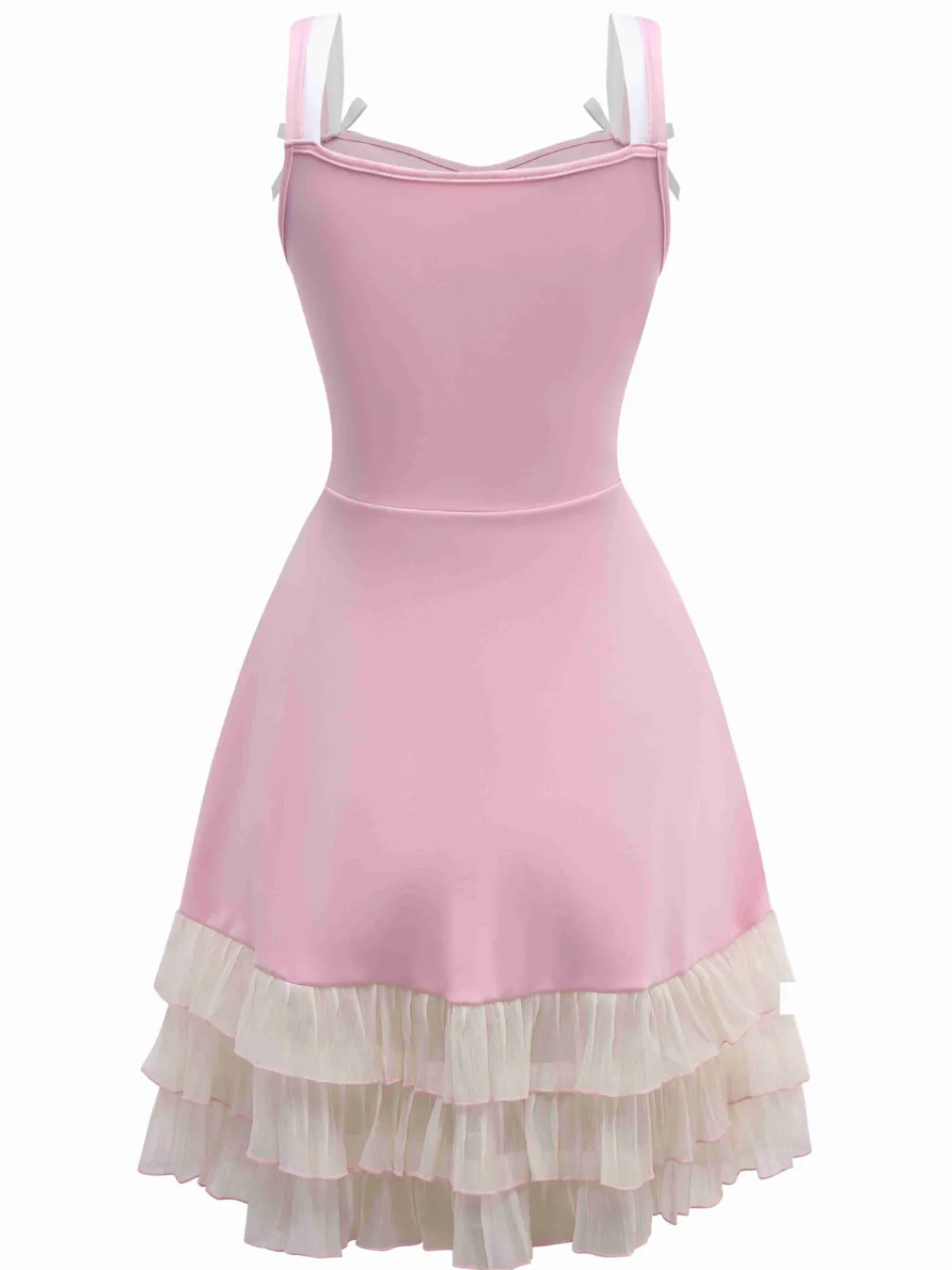 Fashion Retro Stage 1950s Layered Hem Contrast Bow Strap Dress