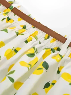 Outlet Retro Stage 1960s Lemon Umbrella Belt Skirt Yellow