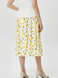 Outlet Retro Stage 1960s Lemon Umbrella Belt Skirt Yellow