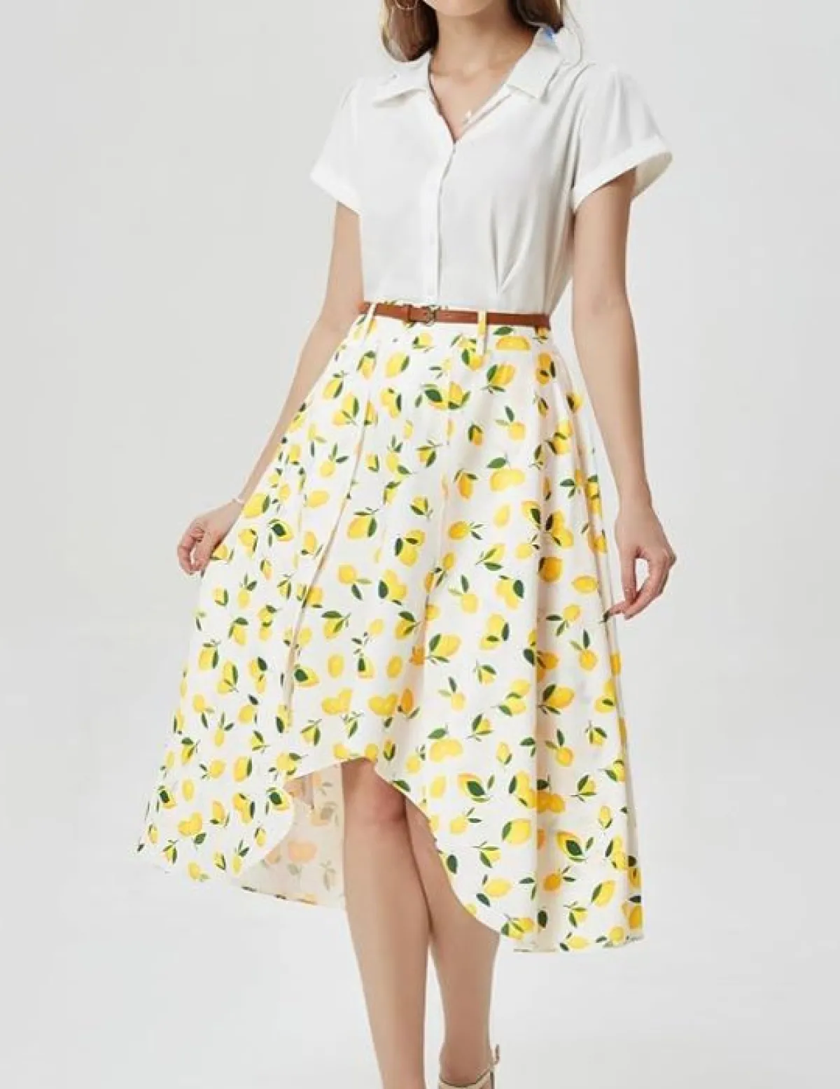 Outlet Retro Stage 1960s Lemon Umbrella Belt Skirt Yellow