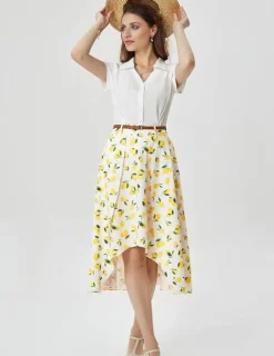 Outlet Retro Stage 1960s Lemon Umbrella Belt Skirt Yellow