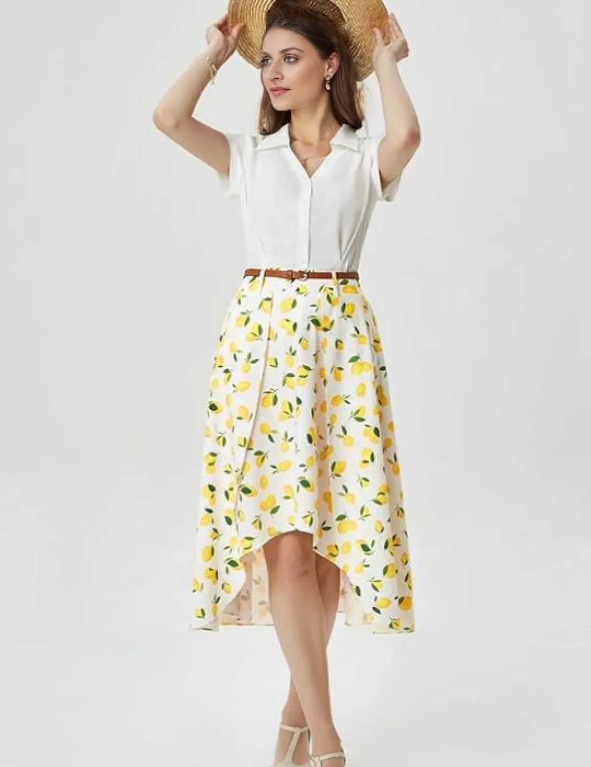 Outlet Retro Stage 1960s Lemon Umbrella Belt Skirt Yellow