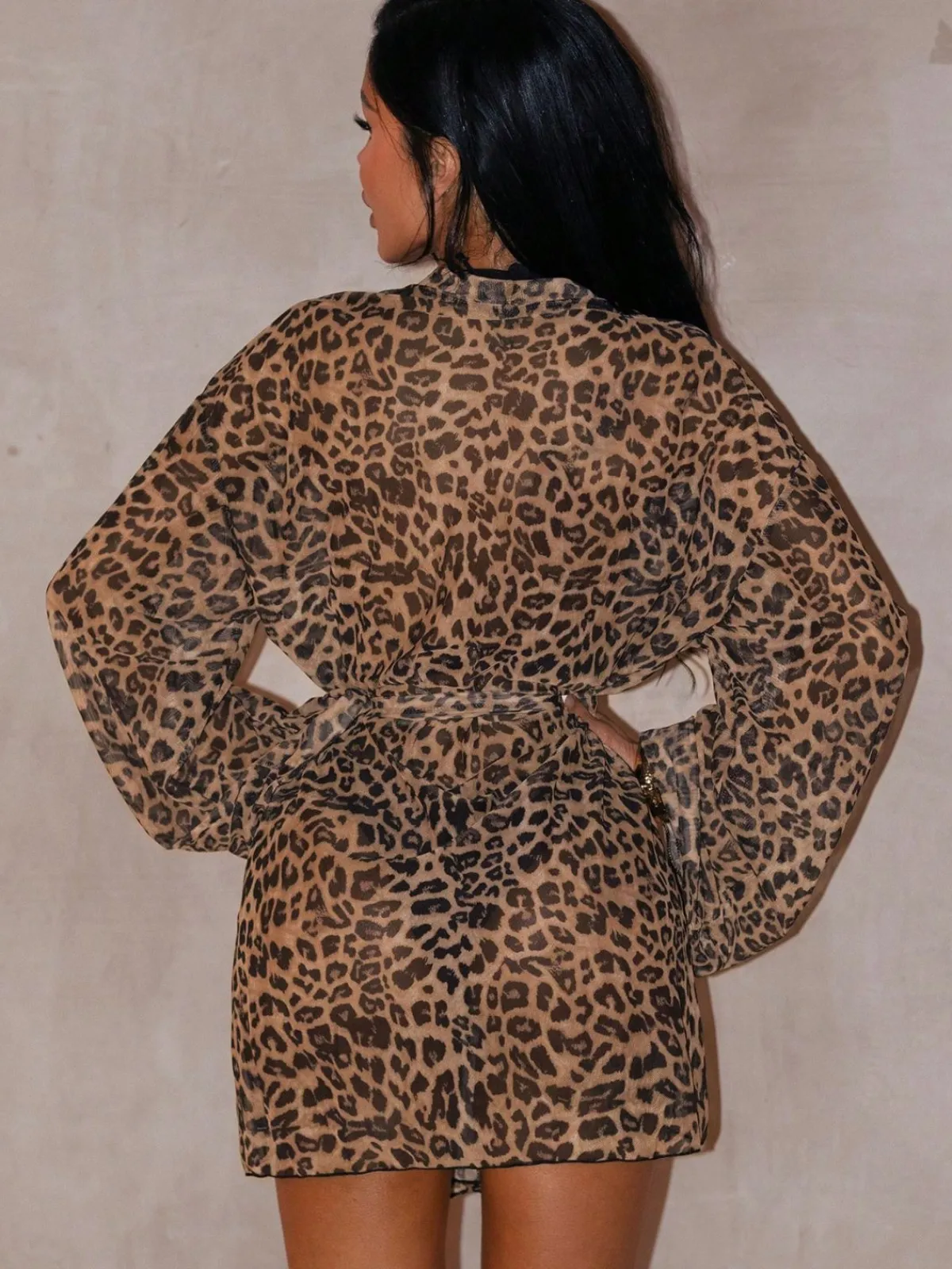 Fashion Retro Stage 1960s Beach Lace-Up Cover-Up Leopard