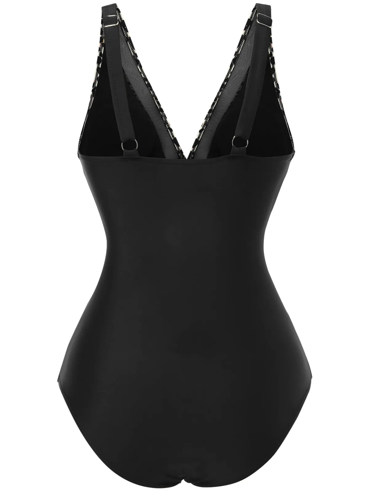 Best Retro Stage 1950s Leopard Deep V-Neck Patchwork Swimsuit Brown