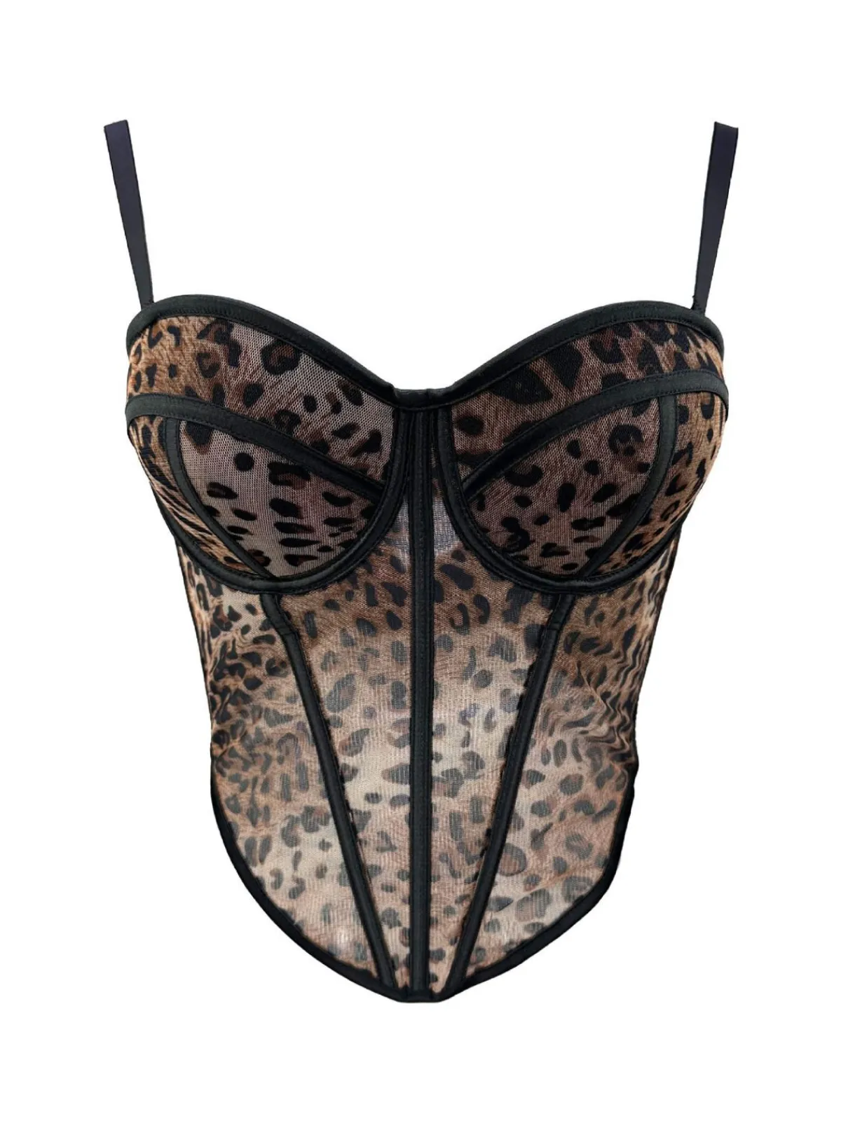 Discount Retro Stage 1980s Leopard Print Spaghetti Strap Herringbone Corset Light Coffee