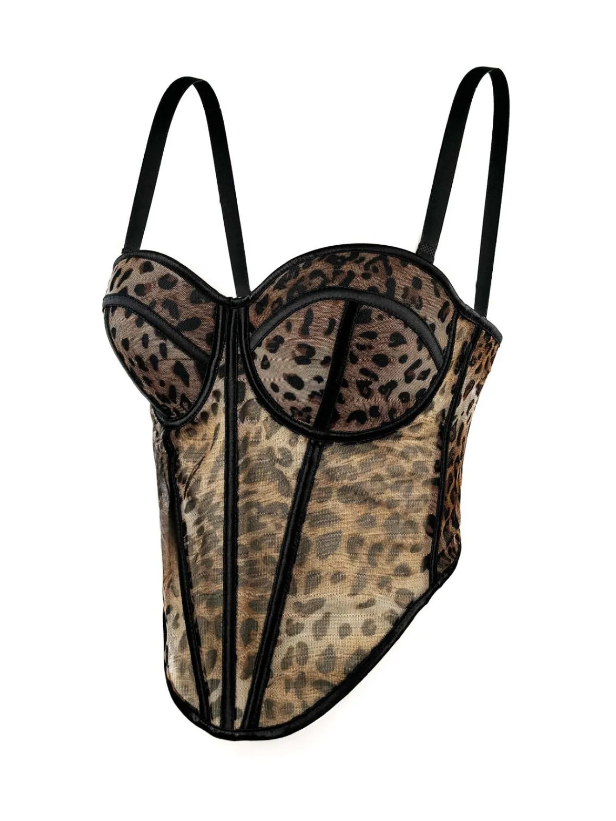 Discount Retro Stage 1980s Leopard Print Spaghetti Strap Herringbone Corset Light Coffee