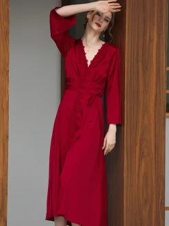Hot Retro Stage 1950s Long Ice Silk Backless Nightgown