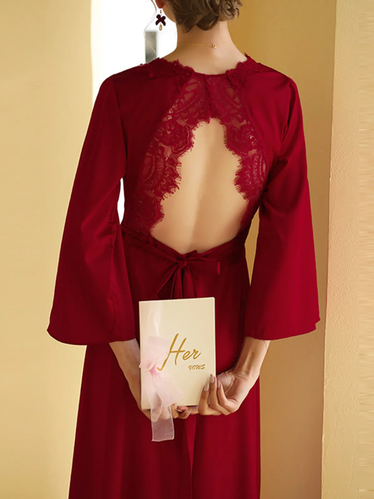 Hot Retro Stage 1950s Long Ice Silk Backless Nightgown