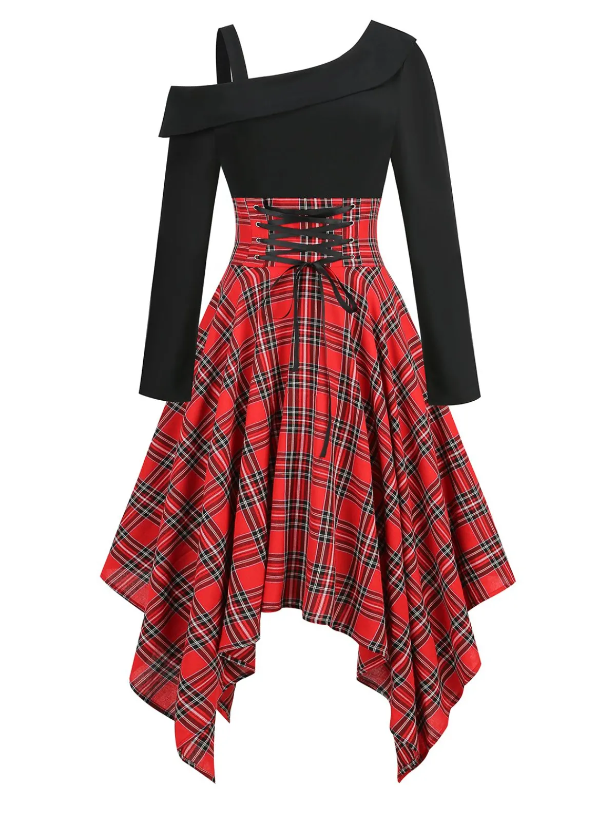 Outlet Retro Stage 1950s Long Sleeve Patchwork Swing Dress