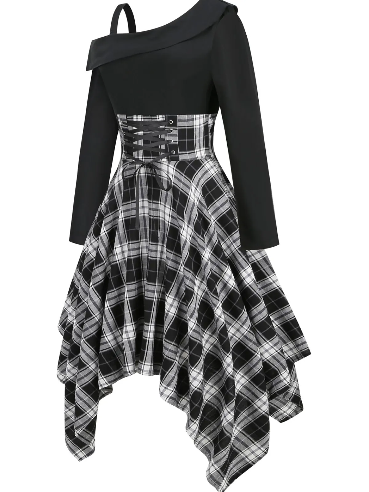 Outlet Retro Stage 1950s Long Sleeve Patchwork Swing Dress