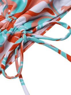 Online Retro Stage 1950s Marble Print Strap Drawstring Swimsuit
