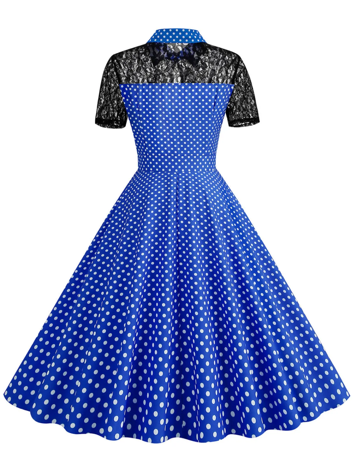 Online Retro Stage 1950s Mesh Patchwork Polka Dot Dress