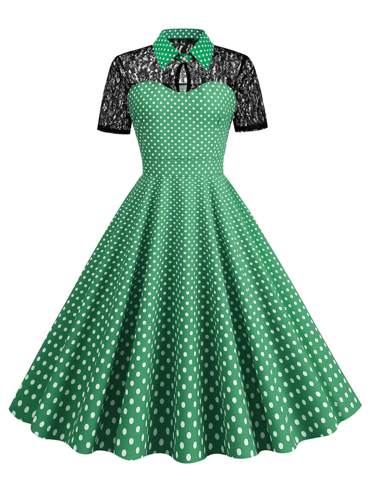 Online Retro Stage 1950s Mesh Patchwork Polka Dot Dress