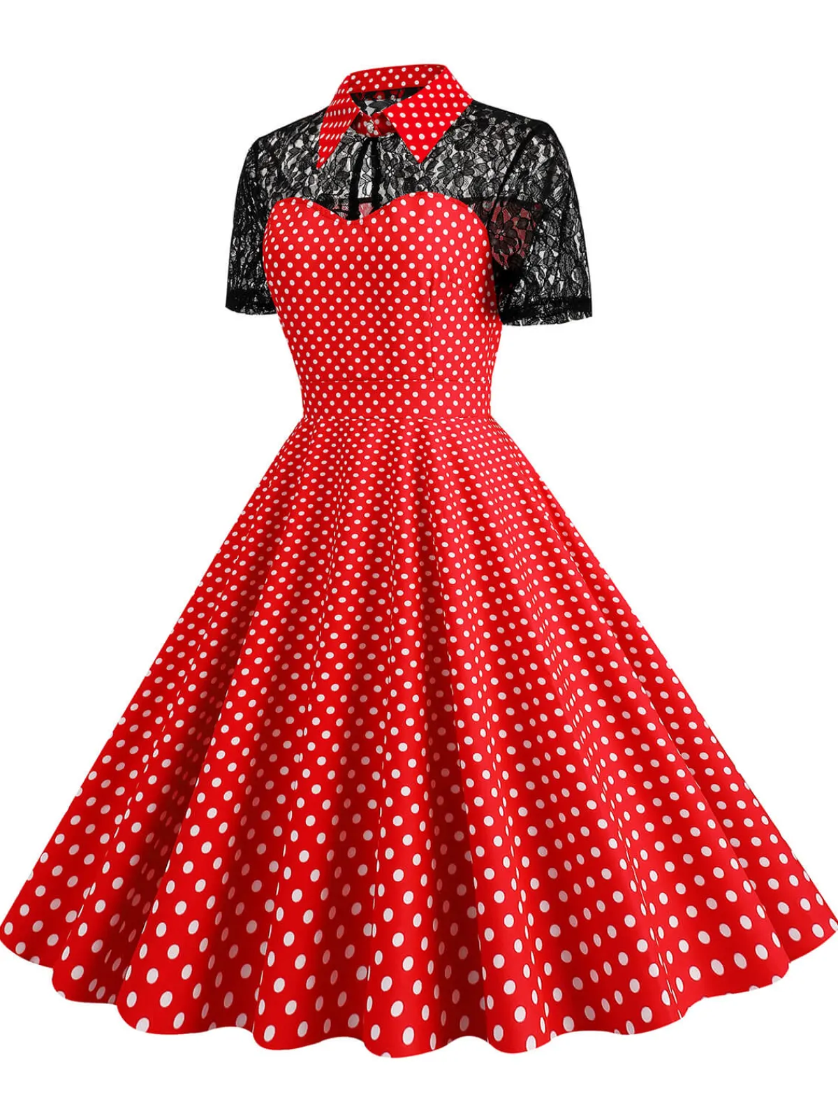 Online Retro Stage 1950s Mesh Patchwork Polka Dot Dress