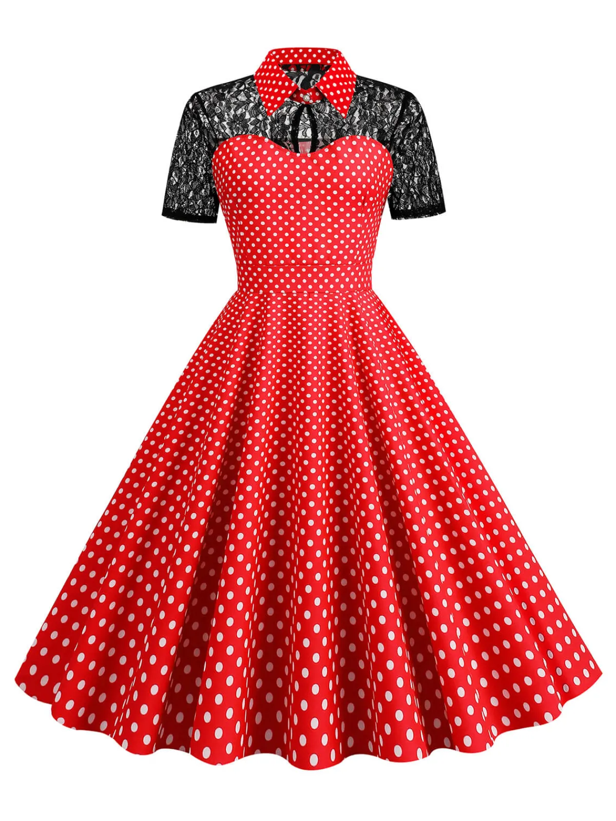 Online Retro Stage 1950s Mesh Patchwork Polka Dot Dress