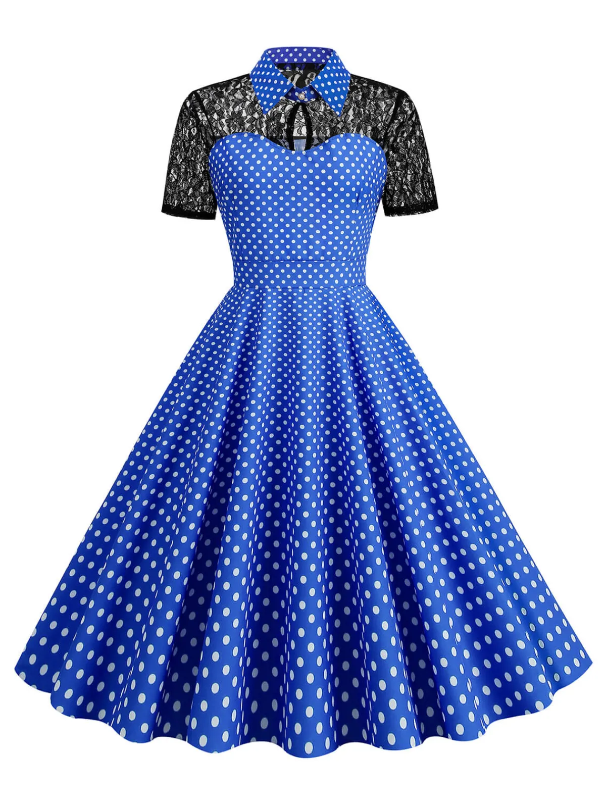 Online Retro Stage 1950s Mesh Patchwork Polka Dot Dress