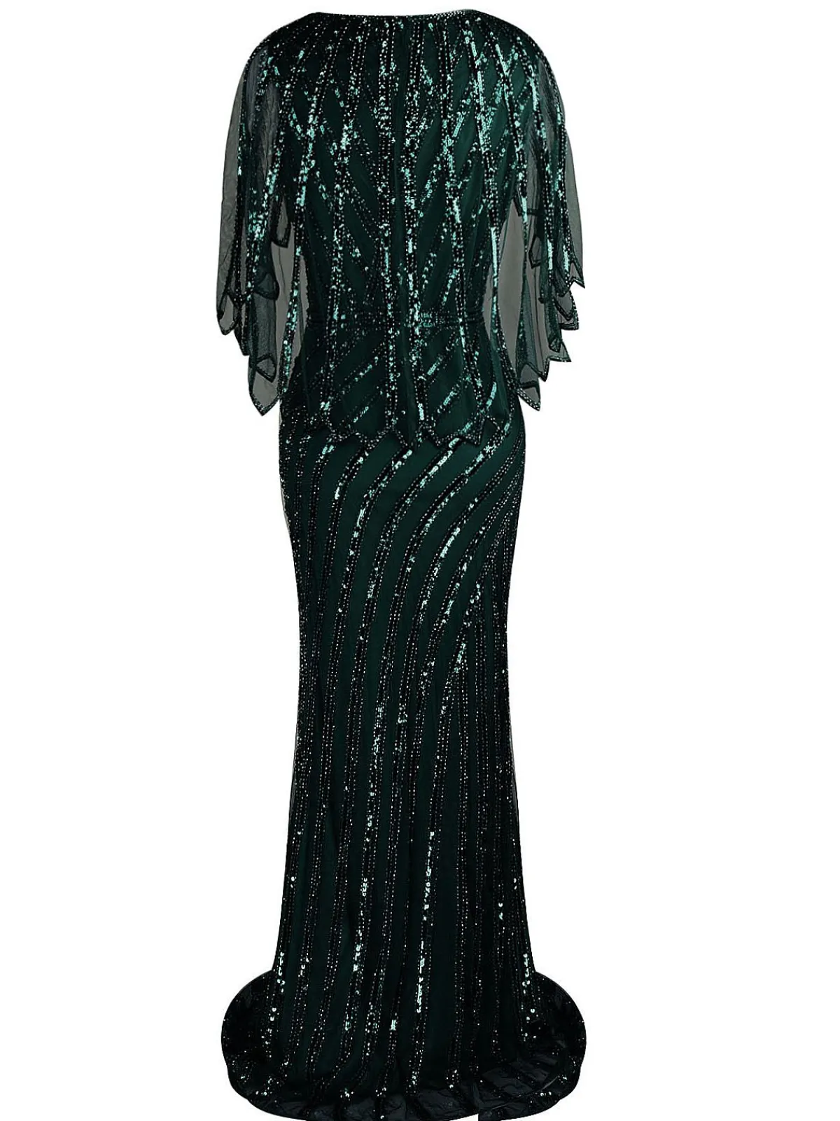 Discount Retro Stage 1920s Mesh Sequined Cape Maxi Dress Black