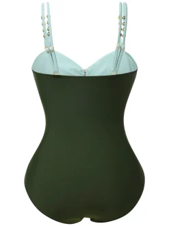 Best Retro Stage 1950s Metal Button Hollow One-Piece Swimsuit