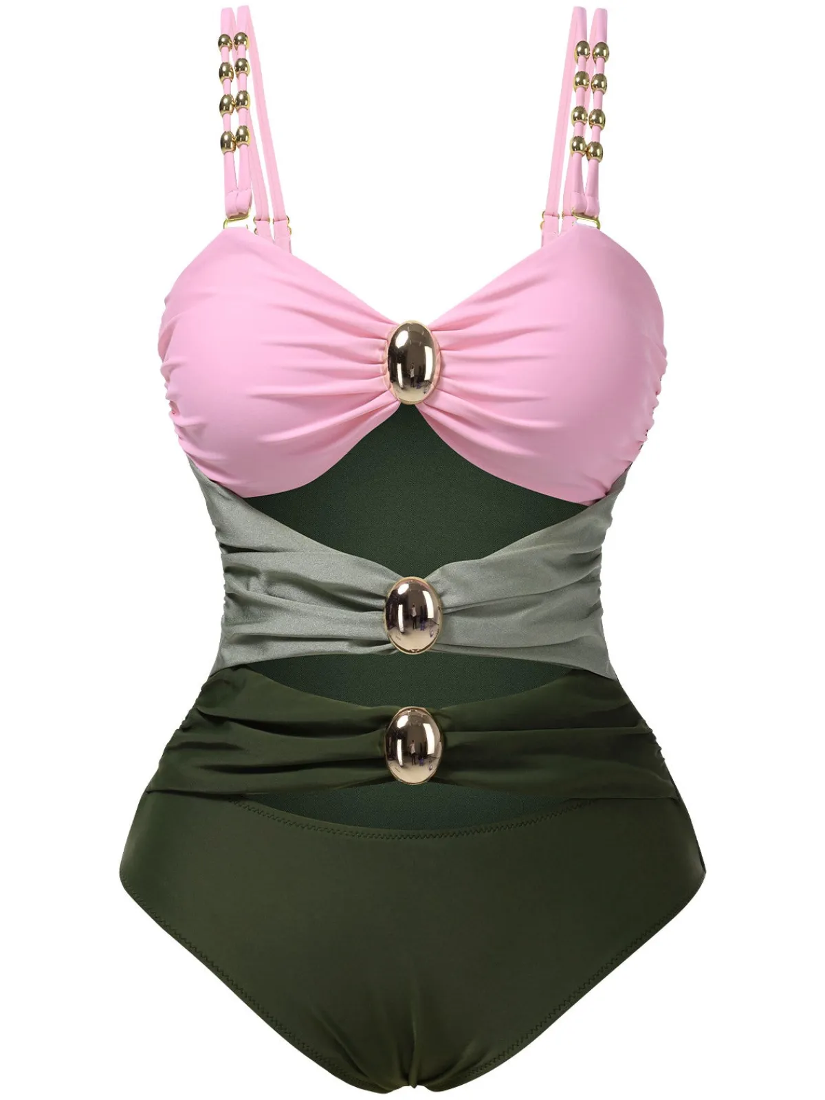 Best Retro Stage 1950s Metal Button Hollow One-Piece Swimsuit