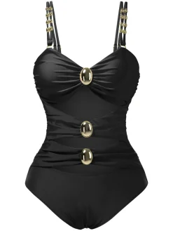 Best Retro Stage 1950s Metal Button Hollow One-Piece Swimsuit