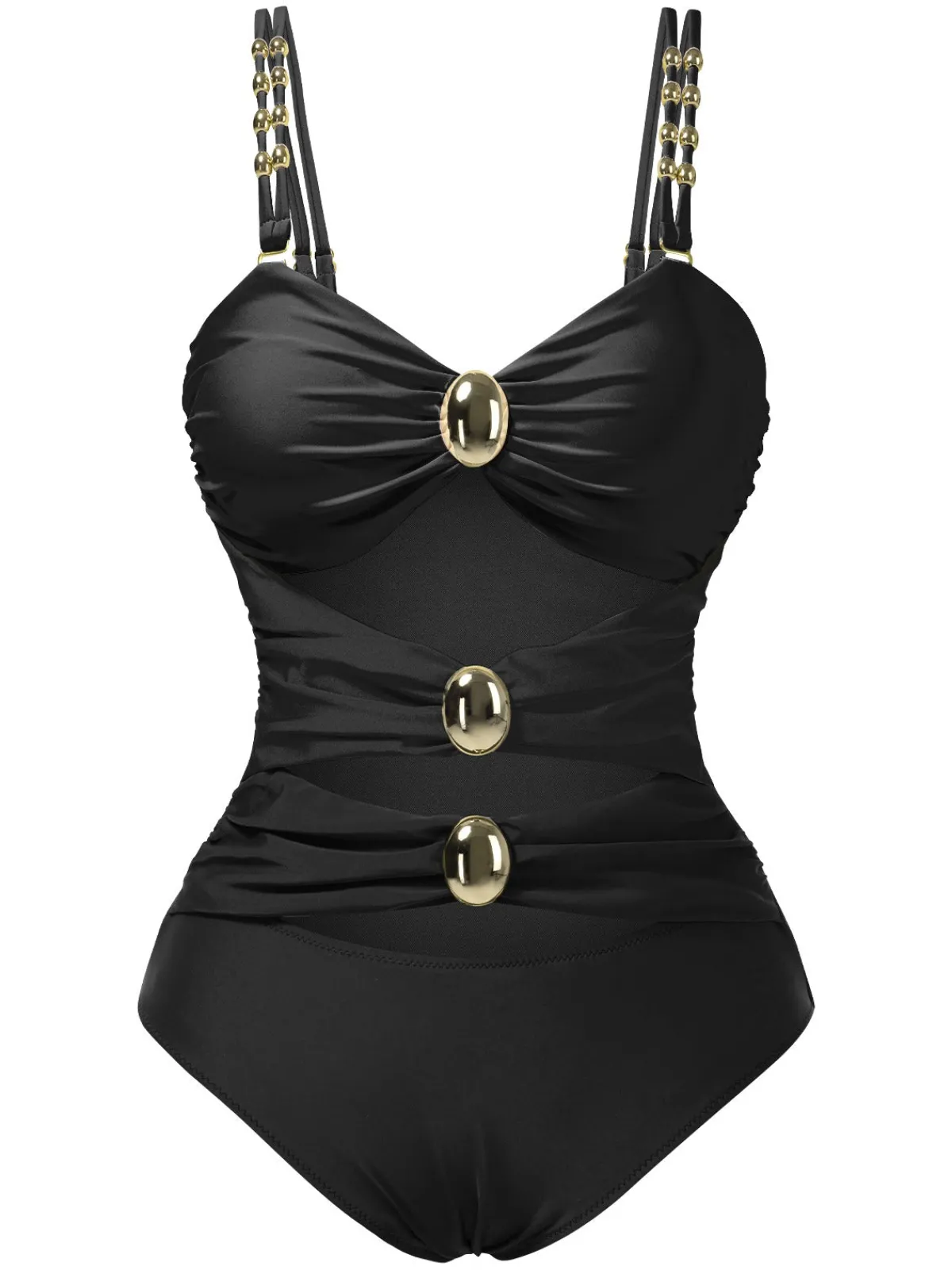 Best Retro Stage 1950s Metal Button Hollow One-Piece Swimsuit