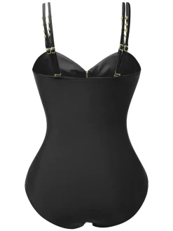 Best Retro Stage 1950s Metal Button Hollow One-Piece Swimsuit
