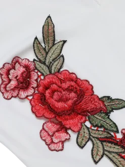 New Retro Stage 1950s Mock Neck Floral Embroidered Cutout Romper