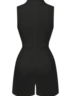 New Retro Stage 1950s Mock Neck Floral Embroidered Cutout Romper
