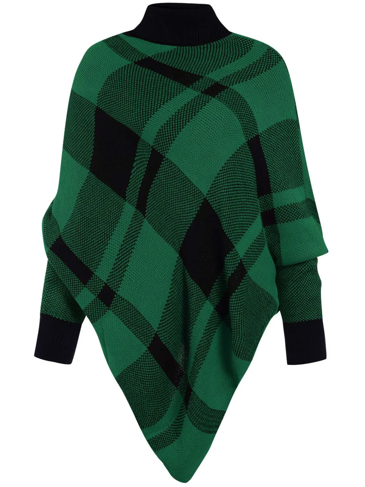 Hot Retro Stage 1950s Mock Neck Plaid Knit Poncho Sweater