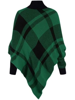 Hot Retro Stage 1950s Mock Neck Plaid Knit Poncho Sweater