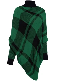 Hot Retro Stage 1950s Mock Neck Plaid Knit Poncho Sweater