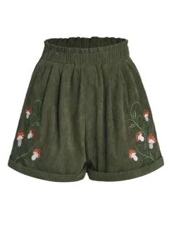 Best Retro Stage 1940s Mushroom Embroidered Corduroy Shorts