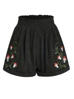 Best Retro Stage 1940s Mushroom Embroidered Corduroy Shorts