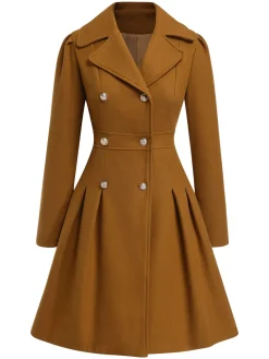 Outlet Retro Stage 1940s Notched Collar Double-Breasted Dress Coat