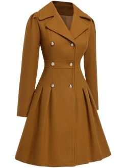 Outlet Retro Stage 1940s Notched Collar Double-Breasted Dress Coat