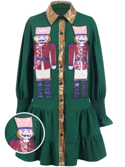 Hot Retro Stage 1970s Nutcracker Lapel Sequin Dress
