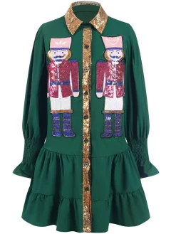 Hot Retro Stage 1970s Nutcracker Lapel Sequin Dress
