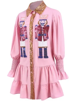 Hot Retro Stage 1970s Nutcracker Lapel Sequin Dress