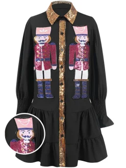 Hot Retro Stage 1970s Nutcracker Lapel Sequin Dress