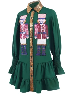 Hot Retro Stage 1970s Nutcracker Lapel Sequin Dress