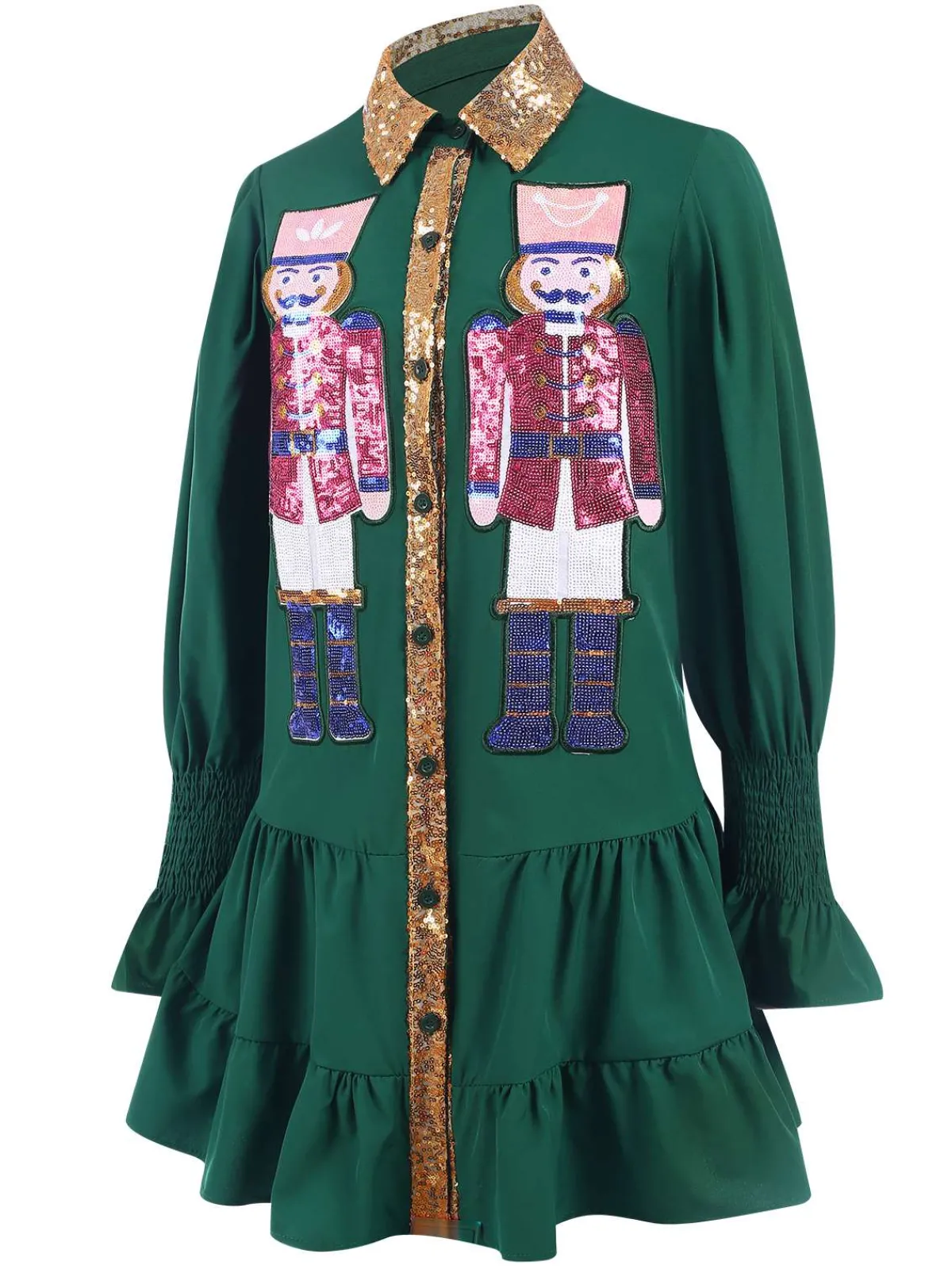 Hot Retro Stage 1970s Nutcracker Lapel Sequin Dress