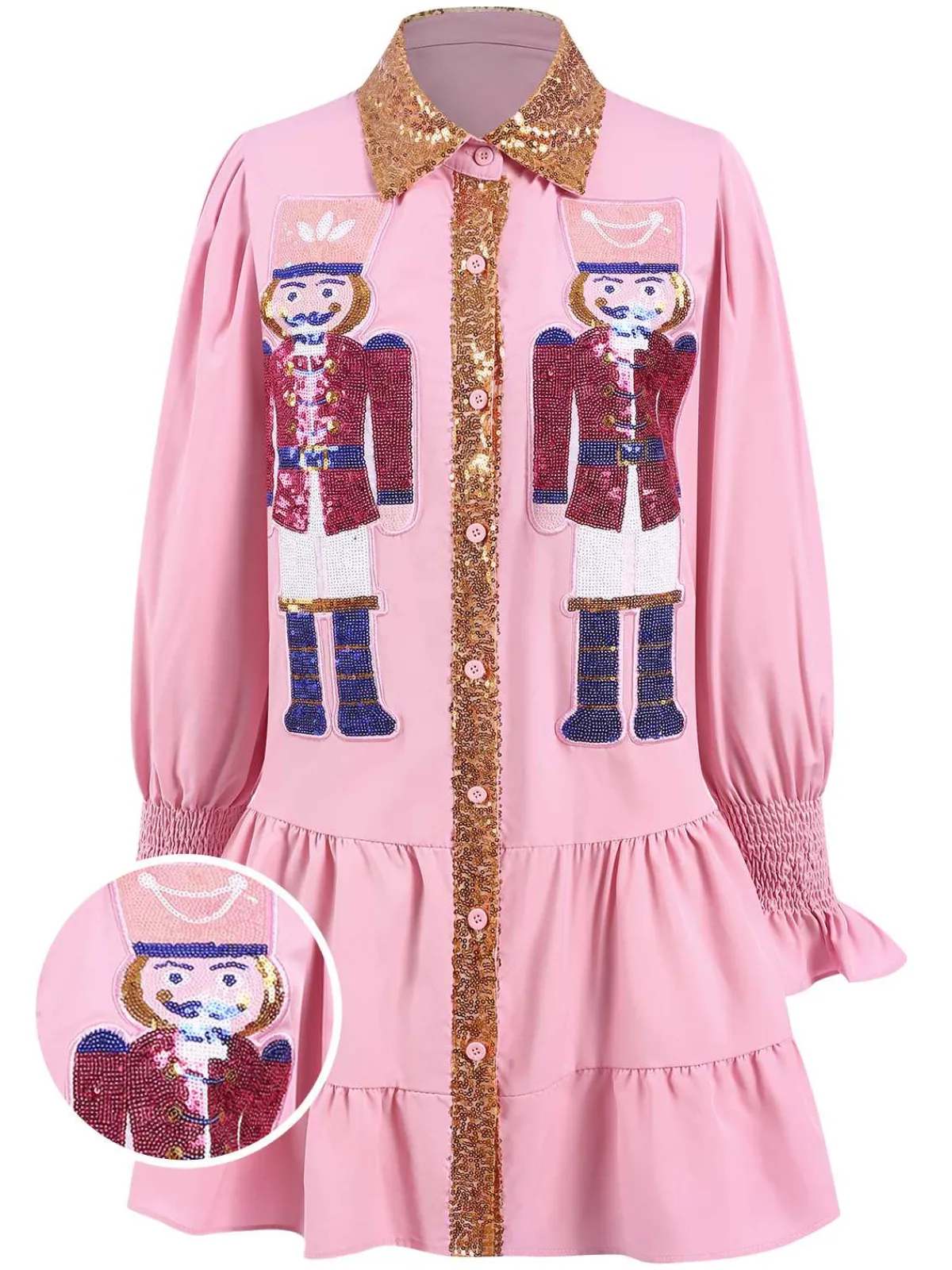 Hot Retro Stage 1970s Nutcracker Lapel Sequin Dress