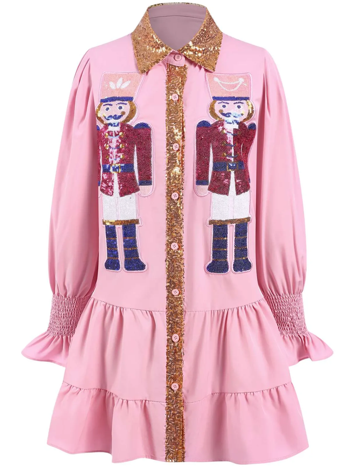 Hot Retro Stage 1970s Nutcracker Lapel Sequin Dress