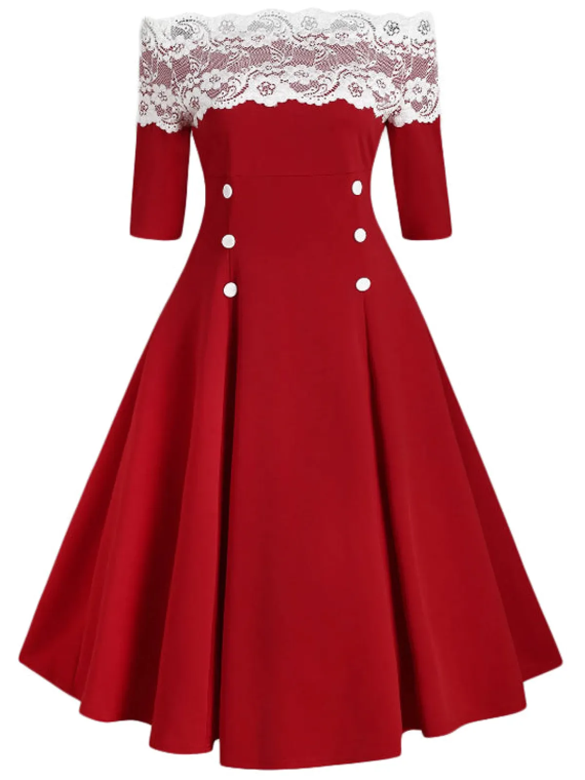 Sale Retro Stage 1950s Off Shoulder Button Embellished Dress