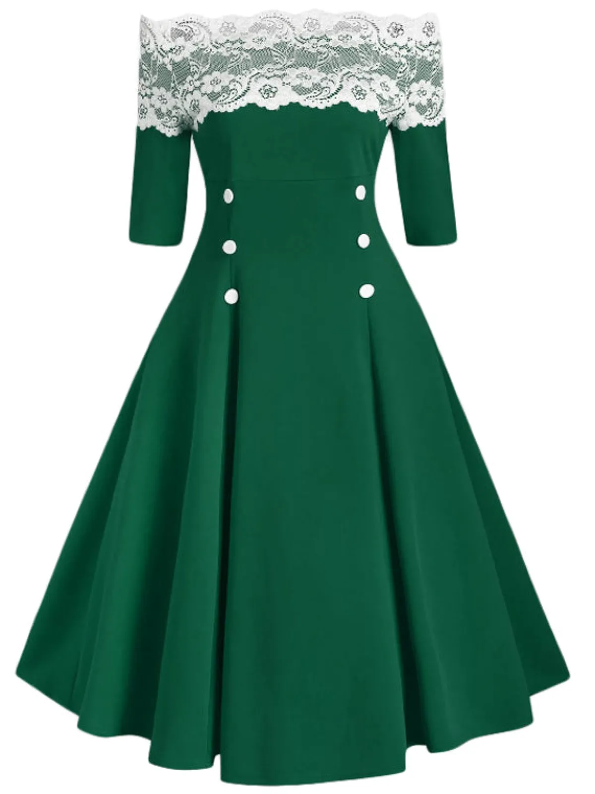 Sale Retro Stage 1950s Off Shoulder Button Embellished Dress